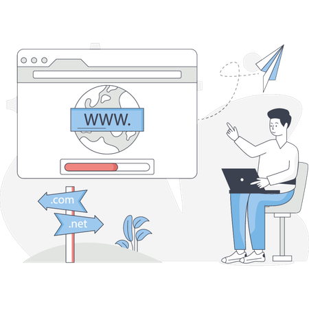 El hombre está cargando el sitio web  Ilustración