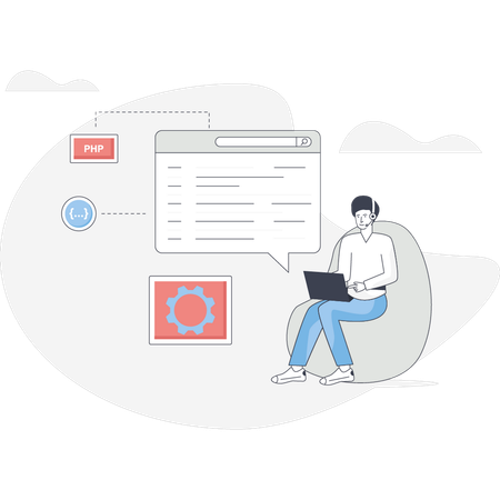 El hombre está configurando un gráfico de codificación.  Illustration