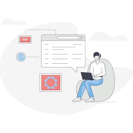 El hombre está configurando un gráfico de codificación.  Illustration