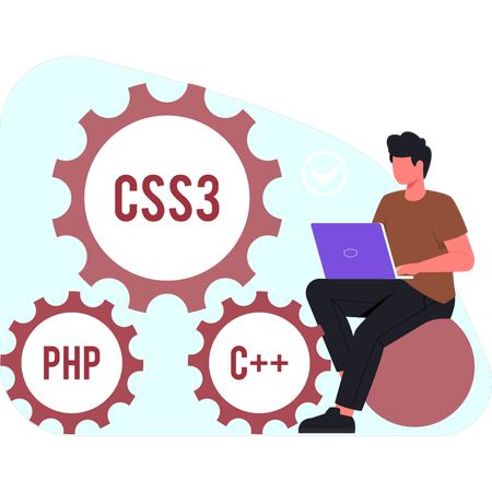 El hombre está configurando la programación empresarial.  Ilustración