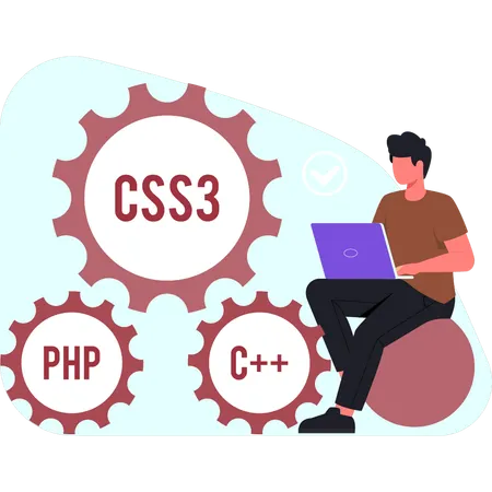El hombre está configurando la programación empresarial.  Ilustración