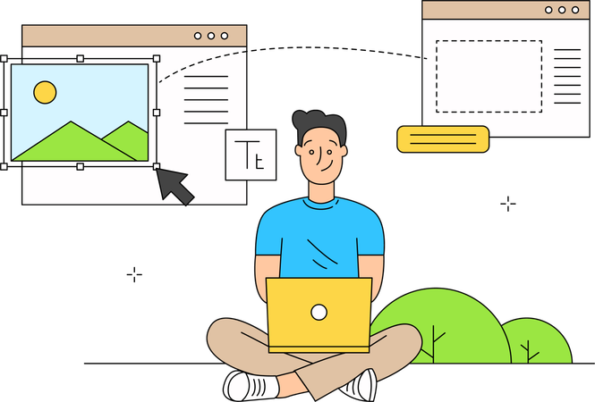 El hombre está creando contenido.  Ilustración