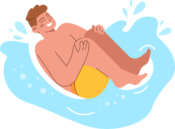 El hombre disfruta en el agua durante las vacaciones de verano.  Ilustración