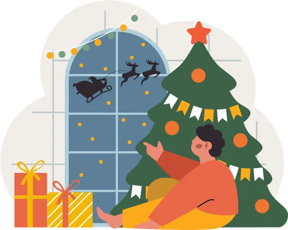 El hombre disfruta de la noche de Navidad  Ilustración