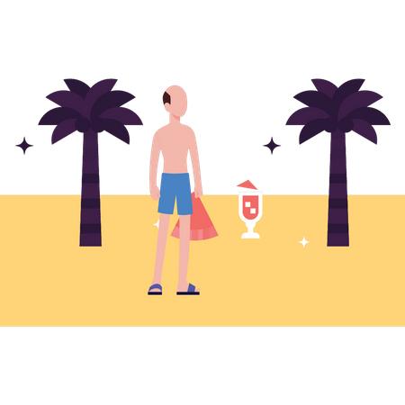 El hombre está en la playa.  Illustration