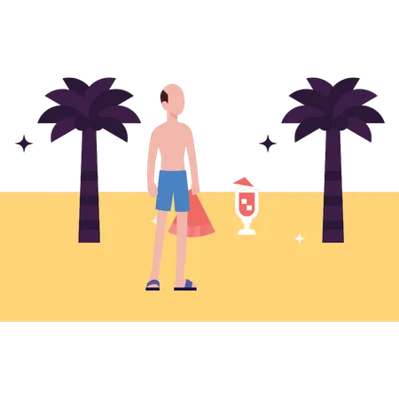 El hombre está en la playa.  Illustration