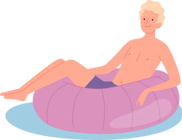 El hombre está flotando en un anillo de natación  Ilustración