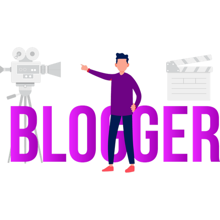 El hombre está grabando para contenido de blogger.  Ilustración