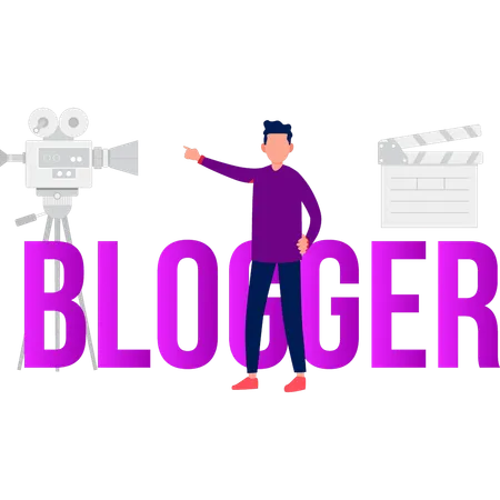 El hombre está grabando para contenido de blogger.  Ilustración