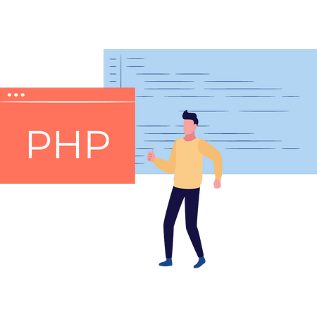 El hombre está haciendo codificación PHP  Ilustración