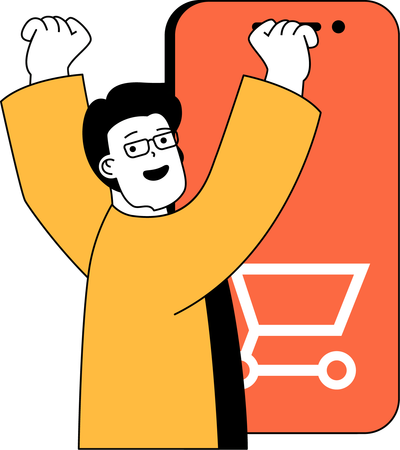 El hombre está haciendo compras en línea  Ilustración