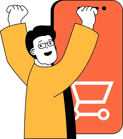 El hombre está haciendo compras en línea  Ilustración