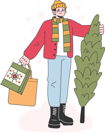 El hombre está haciendo compras navideñas.  Ilustración