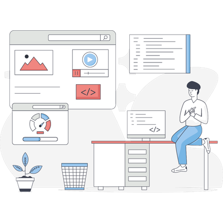 El hombre está haciendo diseño web.  Illustration