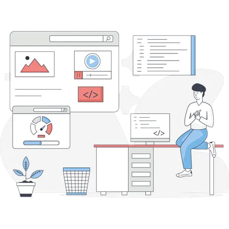 El hombre está haciendo diseño web.  Illustration