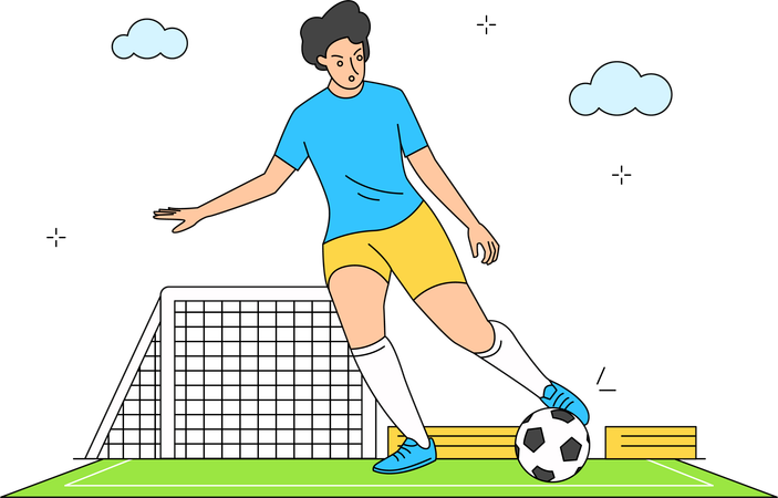 El hombre está jugando al fútbol.  Ilustración