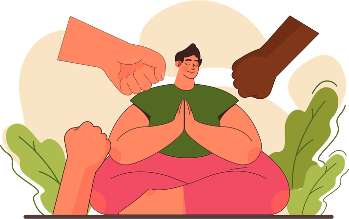 El hombre está meditando para la paz mental.  Ilustración