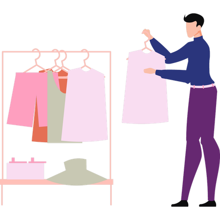 El hombre está revisando la ropa.  Illustration