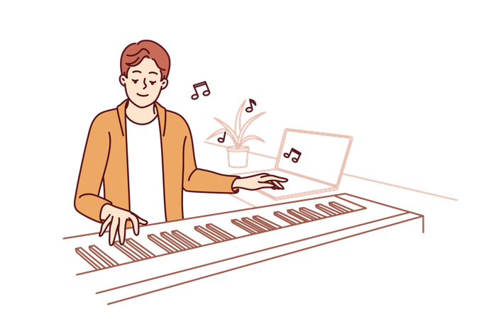 El hombre está tocando el instrumento de piano.  Ilustración