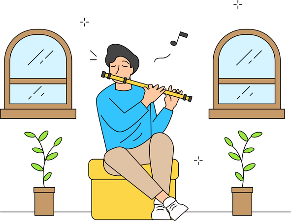 El hombre está tocando la flauta  Ilustración