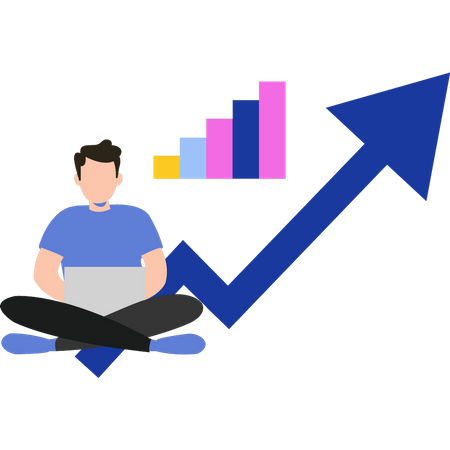 El hombre está trabajando en el desarrollo del gráfico.  Illustration