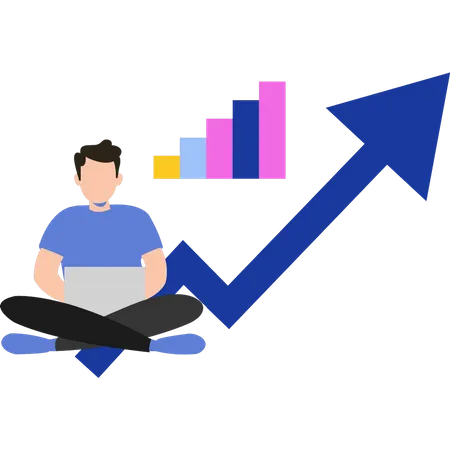 El hombre está trabajando en el desarrollo del gráfico.  Illustration