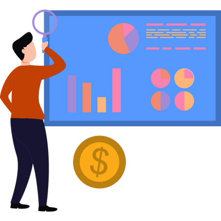 El hombre está trabajando en el gráfico del dólar  Ilustración