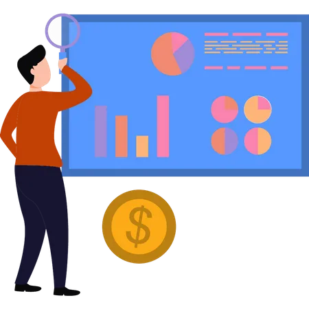 El hombre está trabajando en el gráfico del dólar  Ilustración