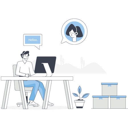 El hombre está trabajando en la entrega en línea.  Ilustración