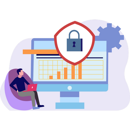 El hombre está trabajando en la seguridad de los datos.  Ilustración