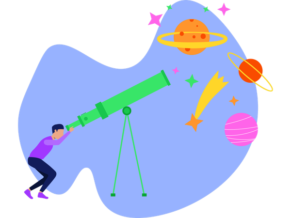 El hombre experimenta la astronomía usando la tecnología  Ilustración