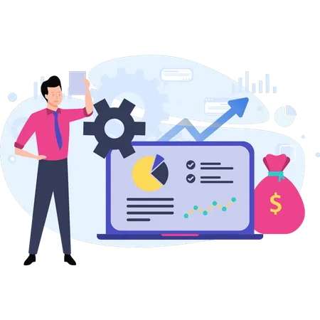 El hombre gestiona el gráfico de finanzas.  Illustration