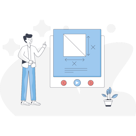 El hombre habla sobre el aprendizaje digital.  Illustration
