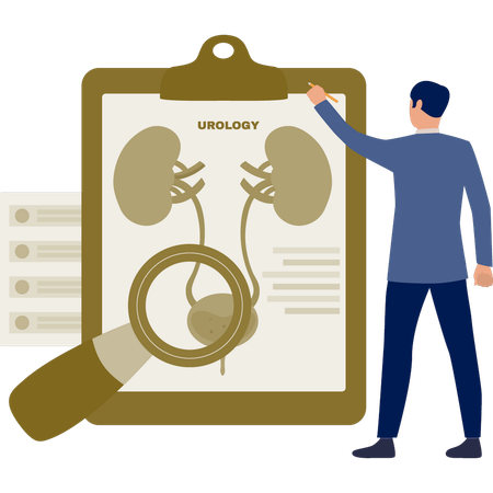 El hombre que realiza el informe de investigación urológica  Ilustración