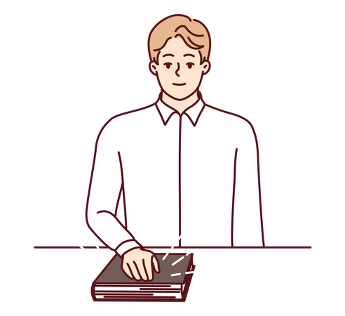 El hombre jura con la mano sobre la Biblia  Ilustración
