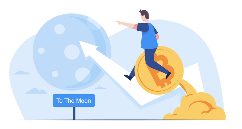 El hombre llega a la luna gracias a las ganancias de Bitcoin  Ilustración