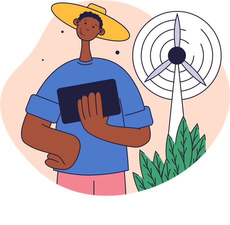 El hombre mide la potencia de la energía eólica  Ilustración