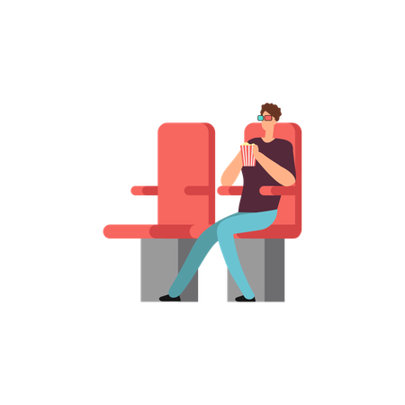El hombre mira una película en 3D  Ilustración