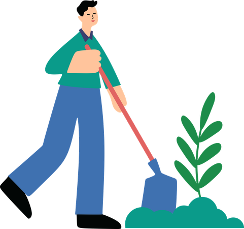 Hombre plantando un árbol y protegiendo el medio ambiente  Illustration