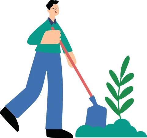 Hombre plantando un árbol y protegiendo el medio ambiente  Illustration