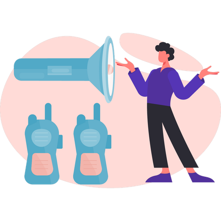 El hombre presenta un teléfono de emergencia.  Ilustración