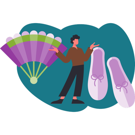 El hombre presenta zapatillas.  Illustration