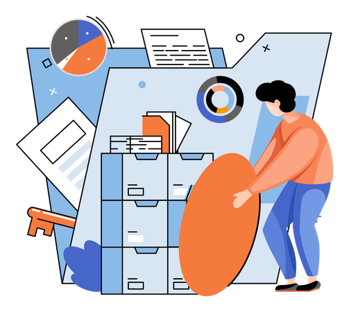 Hombre trabajando en la gestión de datos  Ilustración