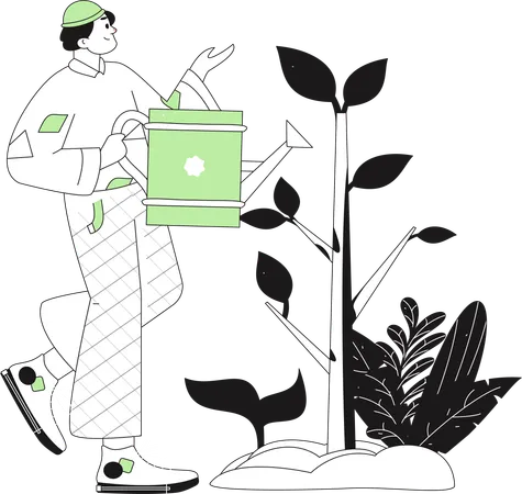 El hombre salva las plantas para las generaciones del mundo  Ilustración