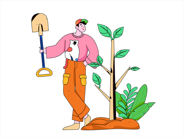 El hombre salva nuestras plantas del corte  Ilustración