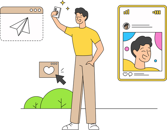 El hombre se convierte en influencer social  Ilustración