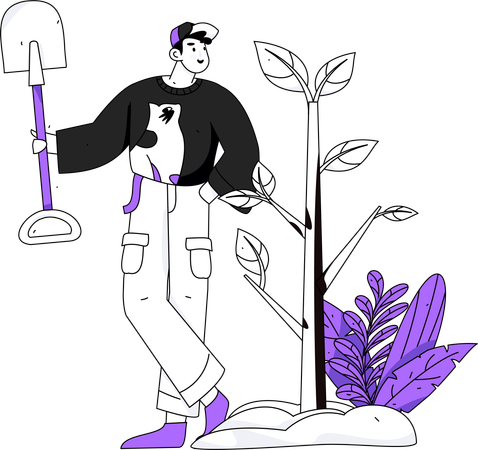 Hombre trabaja voluntariamente para salvar plantas  Illustration