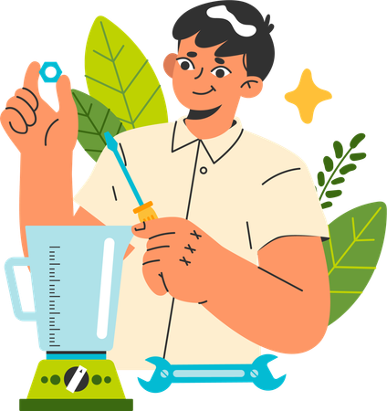 El hombre utiliza energía ecológica.  Illustration