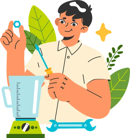 El hombre utiliza energía ecológica.  Illustration