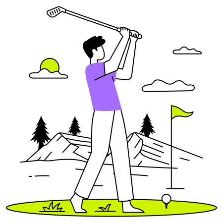 El jugador de golf lanza la pelota al objetivo  Ilustración